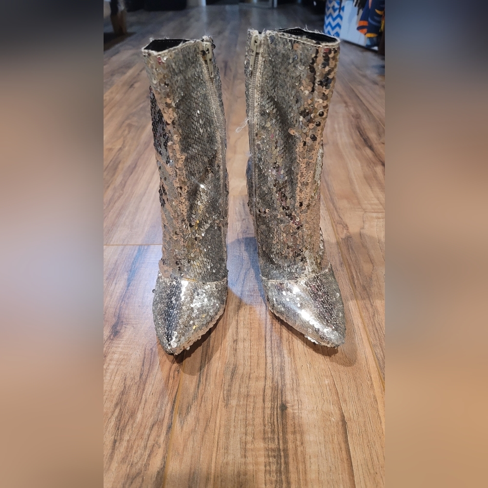 Silver Sequin Ankle Boot